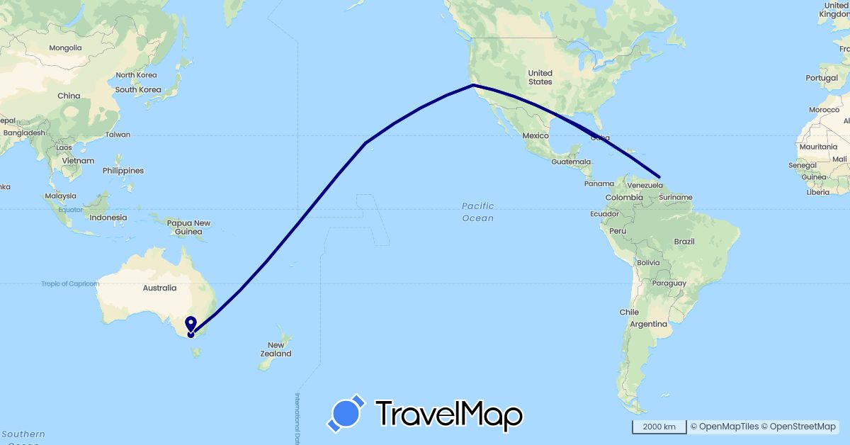 TravelMap itinerary: driving in Australia, Cuba, Trinidad and Tobago, United States (North America, Oceania)